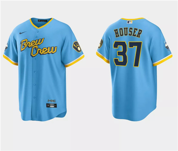 Milwaukee Brewers #37 Adrian Houser Powder Blue City Connect Cool Base Stitched Jersey - Zenithce