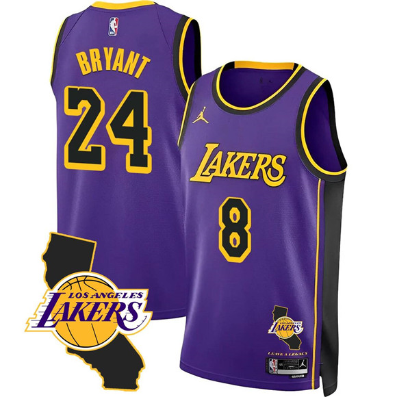 Los Angeles Lakers Front #8 Back #24 Kobe Bryant Purple 2025 California Patch Stitched Jersey - Zenithce