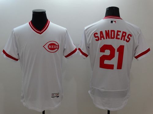 Reds #21 Reggie Sanders White Flexbase Authentic Collection Cooperstown Stitched Jersey - Zenithce