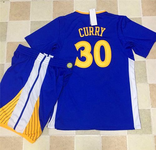 Warriors #30 Stephen Curry Blue Long Sleeve A Set Stitched Jersey - Zenithce