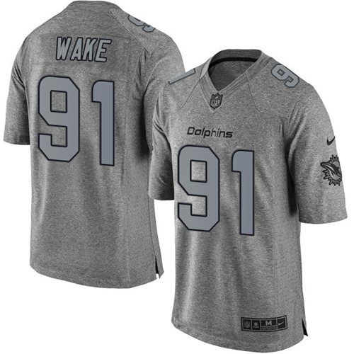 Dolphins #91 Cameron Wake Gray Stitched Limited Gridiron Gray Nike Jersey - Zenithce