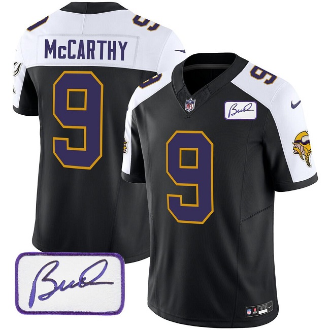 Minnesota Vikings #9 J.J. McCarthy Black White 2024 Draft F.U.S.E. Throwback Vapor Untouchable Limited Stitched Jersey - Zenithce