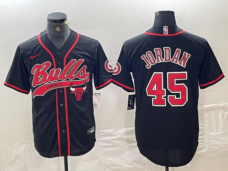 Chicago Bulls #45 Michael Jordan Black Cool Base Stitched Baseball Jersey - Zenithce