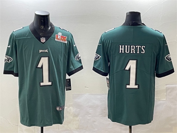 Philadelphia Eagles #1 Jalen Hurts Green 2025 Super Bowl LIX Patch Vapor Untouchable Limited Stitched Jersey - Zenithce