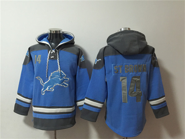 Detroit Lions #14 Amon-Ra St. Brown Blue Ageless Must-Have Lace-Up Pullover Hoodie - Zenithce