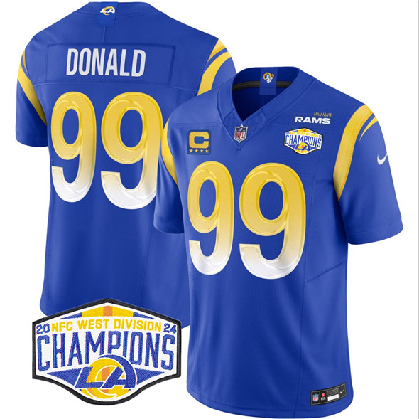 Los Angeles Rams #99 Aaron Donald Blue 2024 NFC West Champions With 4-Star C Patch F.U.S.E. Vapor Untouchable Stitched Jersey - Zenithce