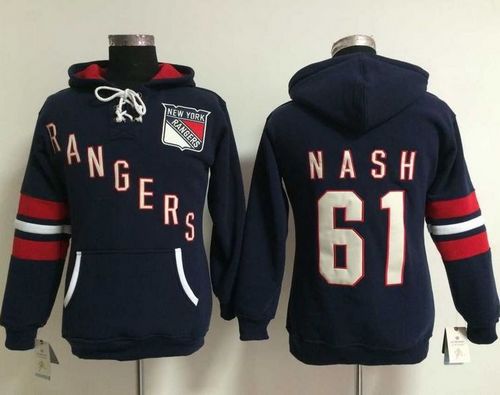New York Rangers #61 Rick Nash Navy Blue Women's Old Time Heidi NHL Hoodie - Zenithce
