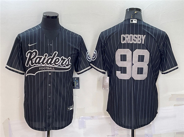 Las Vegas Raiders #98 Maxx Crosby Black With Patch Cool Base Stitched Baseball Jersey - Zenithce