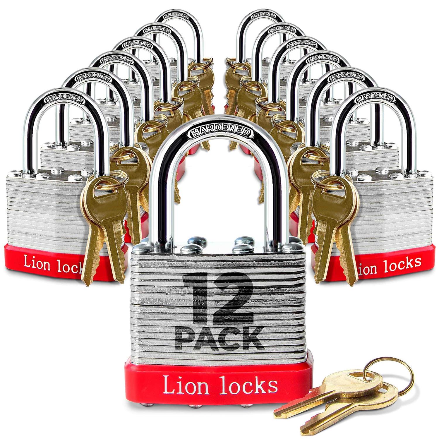 Lion Locks 12 Keyed-Alike Padlocks w/ 1.25” Shackle Keys - Zenithce