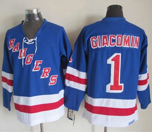 Rangers #1 Eddie Giacomin Light Blue CCM Throwback Stitched Jersey - Zenithce