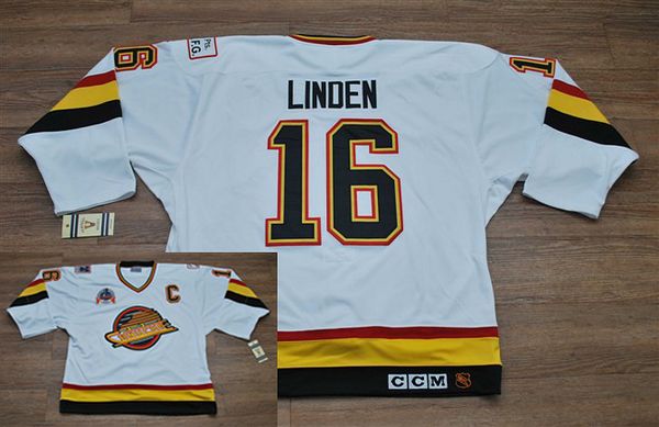 Canucks #16 Trevor Linden Stitched White CCM Throwback Vintage Jersey - Zenithce