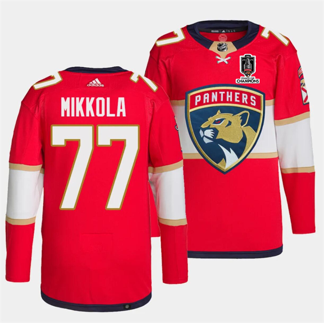 Florida Panthers #77 Niko Mikkola Red Home 2024 Stanley Cup Champions Stitched Jersey - Zenithce