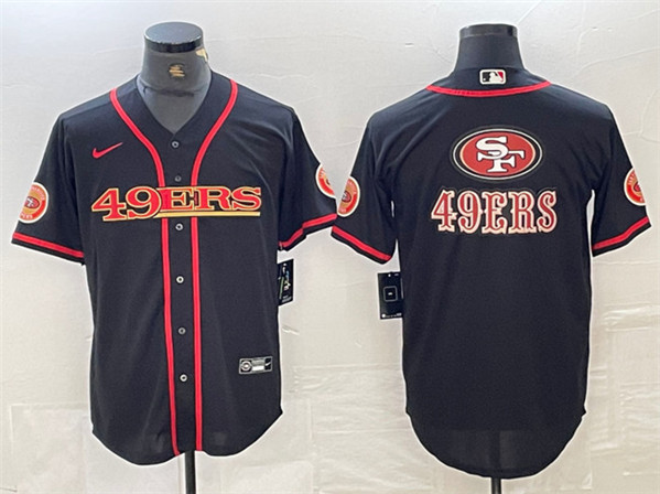 San Francisco 49ers Black Team Big Logo With Patch Cool Base Stitched Jersey - Zenithce
