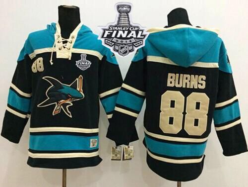 Sharks #88 Brent Burns Black Sawyer Hooded Sweatshirt 2016 Stanley Cup Final Patch Stitched Jersey - Zenithce