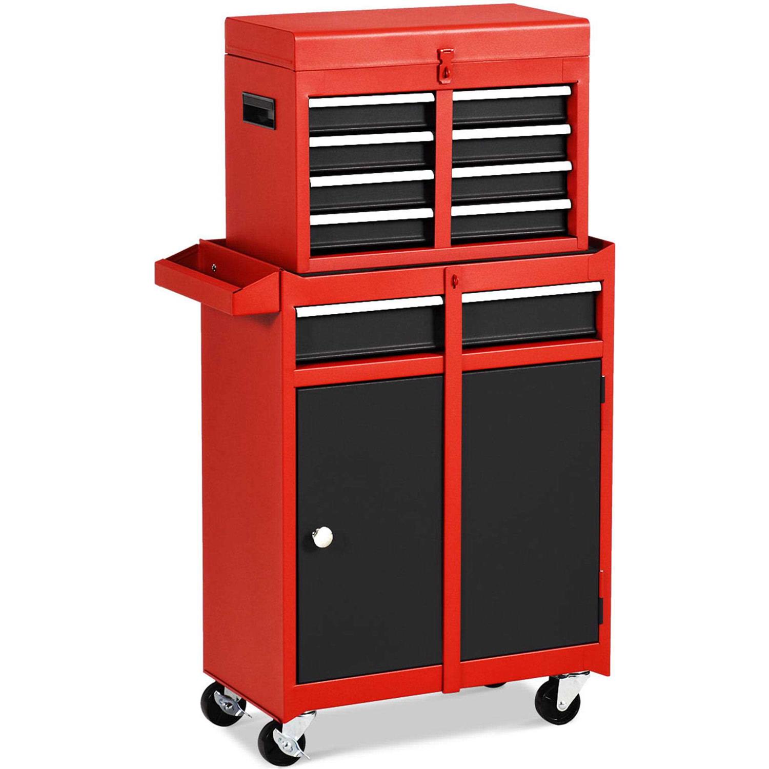 Costway 2 in 1 Tool Chest & Cabinet with 5 Sliding Drawers Rolling Garage Box Organizer - Zenithce