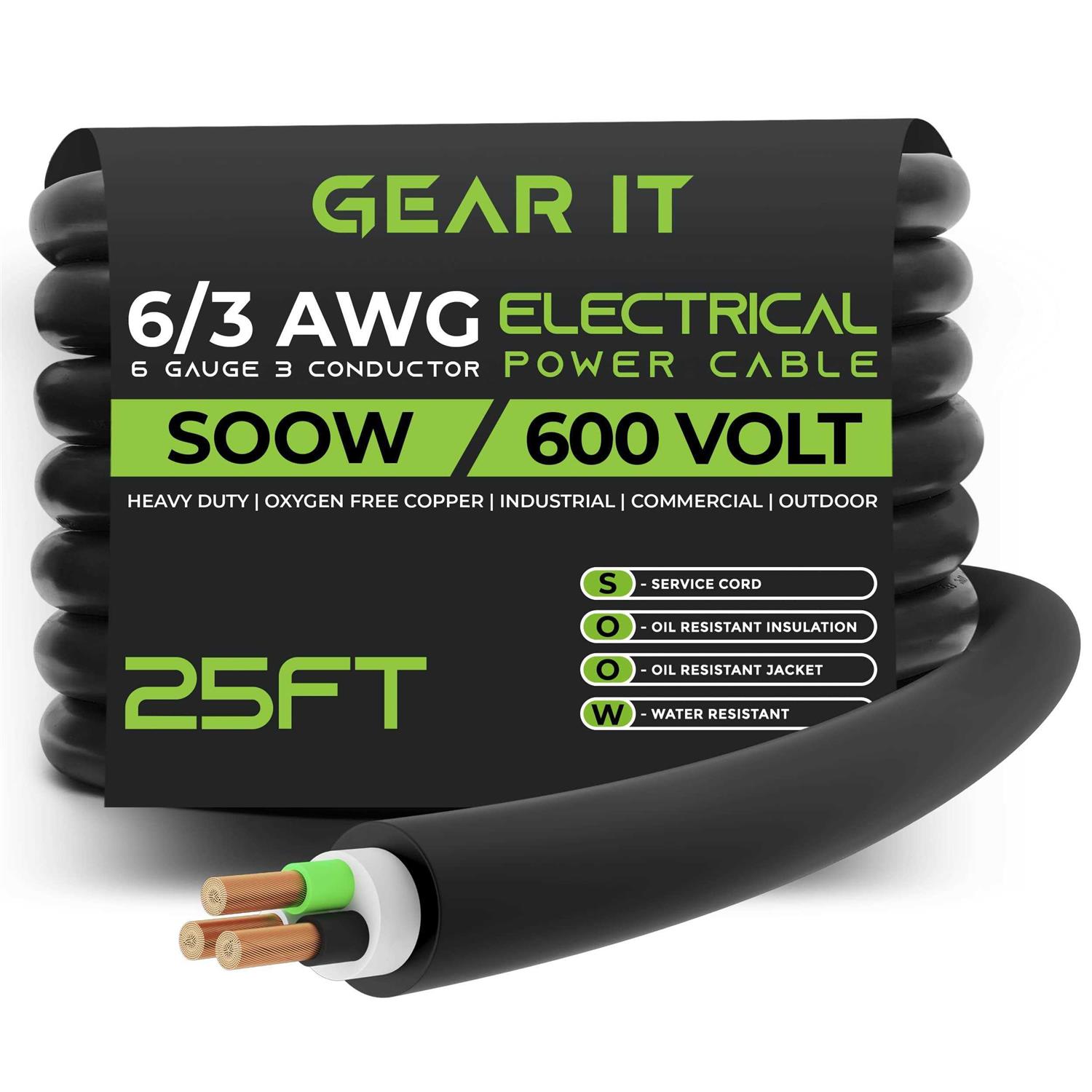 Gearit AWG Portable Power Cable Soow 600v Gauge Electric Wire for Motor Leads - Zenithce