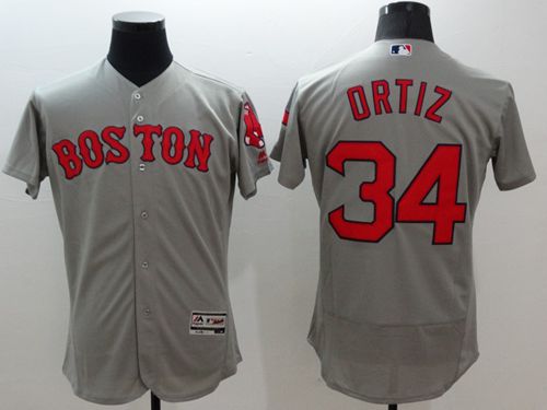 Red Sox #34 David Ortiz Grey Flexbase Authentic Collection Stitched Jersey - Zenithce