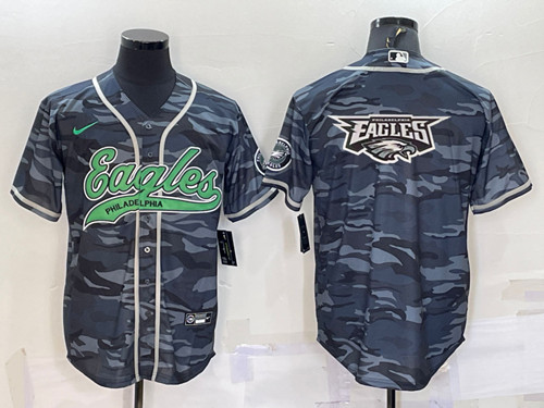 Philadelphia Eagles Blank Gray Camo Team Big Logo With Patch Cool Base Stitched Baseball Jersey - Zenithce