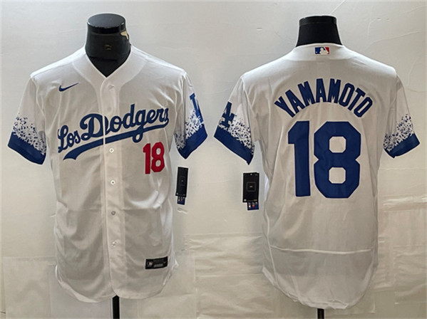 Los Angeles Dodgers #18 Yoshinobu Yamamoto White City Connect Flex Base Stitched Jersey - Zenithce