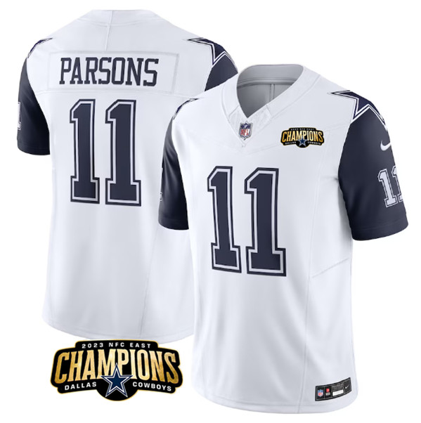 Dallas Cowboys #11 Micah Parsons White Navy 2023 F.U.S.E. NFC East Champions Patch Stitched Jersey - Zenithce