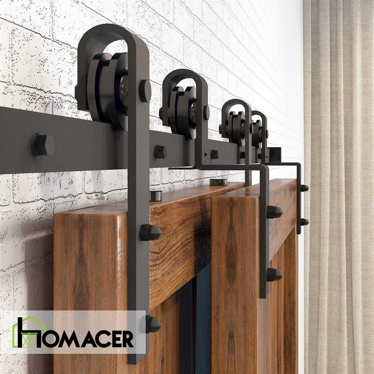 HOMACER Black Rustic Double Track Bypass U-Shape Sliding Barn Door Hardware Kit - Zenithce