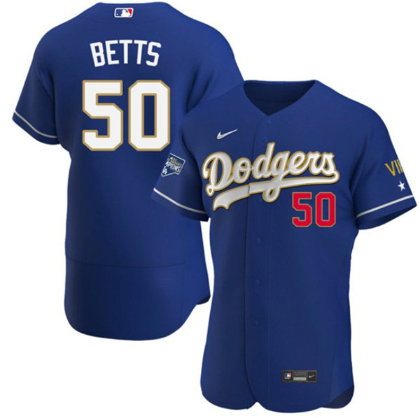 Los Angeles Dodgers #50 Mookie Betts Royal Blue Championship Flex Base Sttiched Jersey - Zenithce