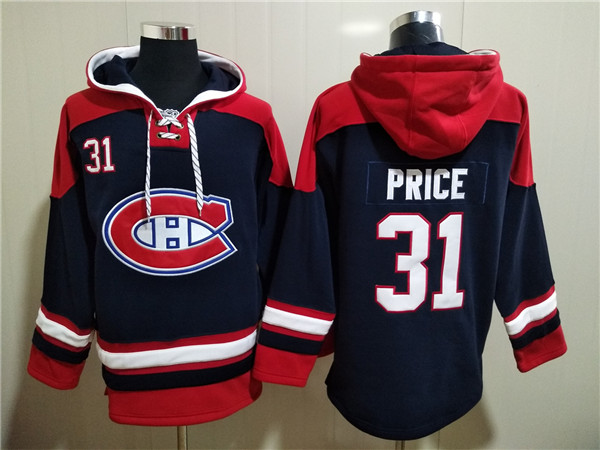 Montreal Canadiens #31 Carey Price Navy Red Lace-Up Pullover Hoodie - Zenithce
