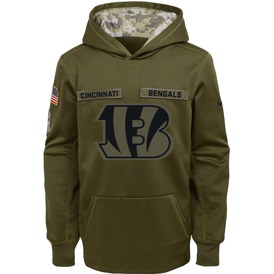 Youth Cincinnati Bengals Olive Salute To Service Pullover Performance NFL Hoodie - Zenithce