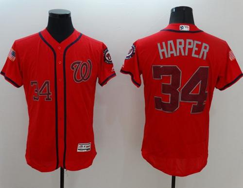 Nationals #34 Bryce Harper Red Fashion Stars Stripes Flexbase Authentic Stitched Jersey - Zenithce