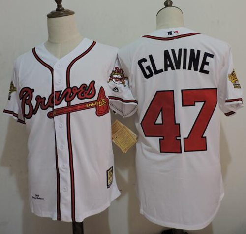 Mitchell And Ness 1995 Braves #47 Tom Glavine White Throwback Stitched Jersey - Zenithce