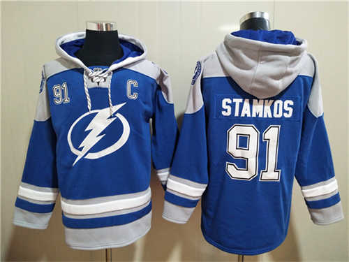 Tampa Bay Lightning #91 Steven Stamkos Blue Ageless Must-Have Lace-Up Pullover Hoodie - Zenithce