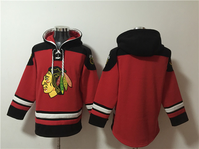 Chicago Blackhawks Blank Red Lace-Up Pullover Hoodie - Zenithce
