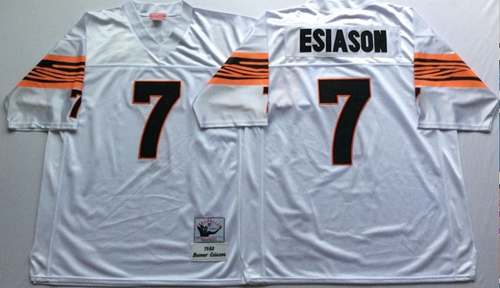 Mitchell And Ness Bengals #7 Boomer Esiason White Throwback Stitched Jersey - Zenithce