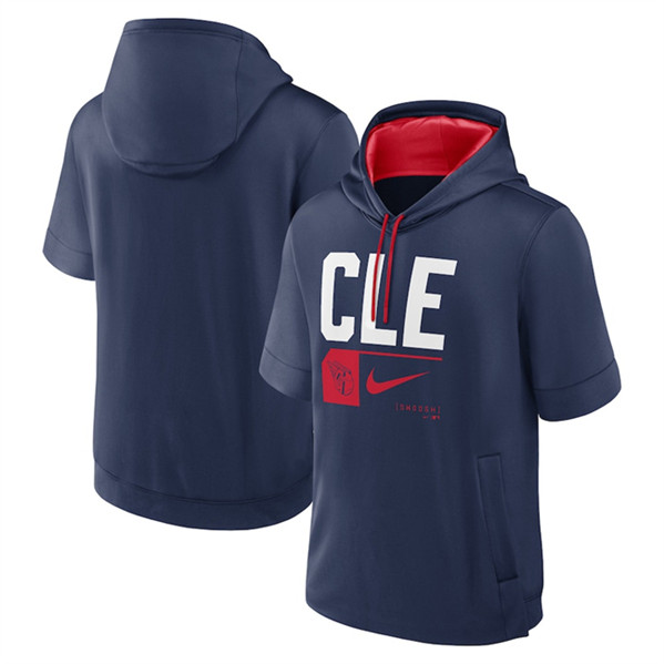 Cleveland Guardians Navy Tri Code Lockup Short Sleeve Pullover Hoodie - Zenithce