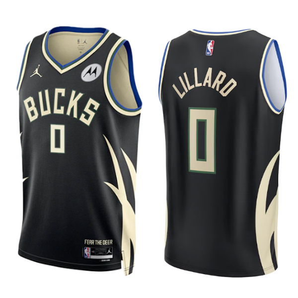 Milwaukee Bucks #0 Damian Lillard Black Stitched Jersey - Zenithce