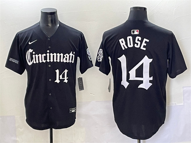 Cincinnati Reds #14 Pete Rose Black 'Gothic Queen City Edition' Vapor Premier Limited Stitched Jersey - Zenithce