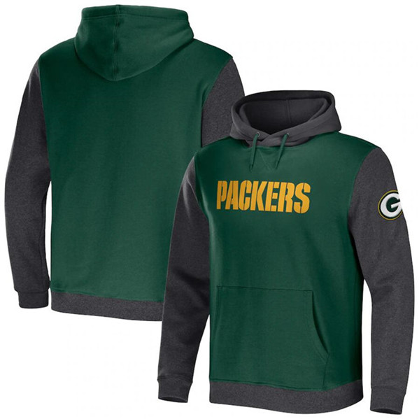 Green Bay Packers X Darius Rucker Collection Green Heather Charcoal Colorblock Pullover Hoodie - Zenithce