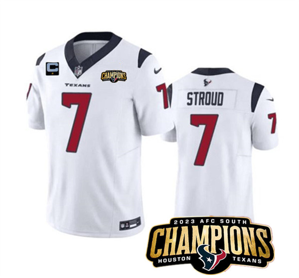 Houston Texans #7 C.J. Stroud White 2023 F.U.S.E. With 1-Star C Patch And AFC South Champions Patch Vapor Untouchable Limited Stitched Jersey - Zenithce