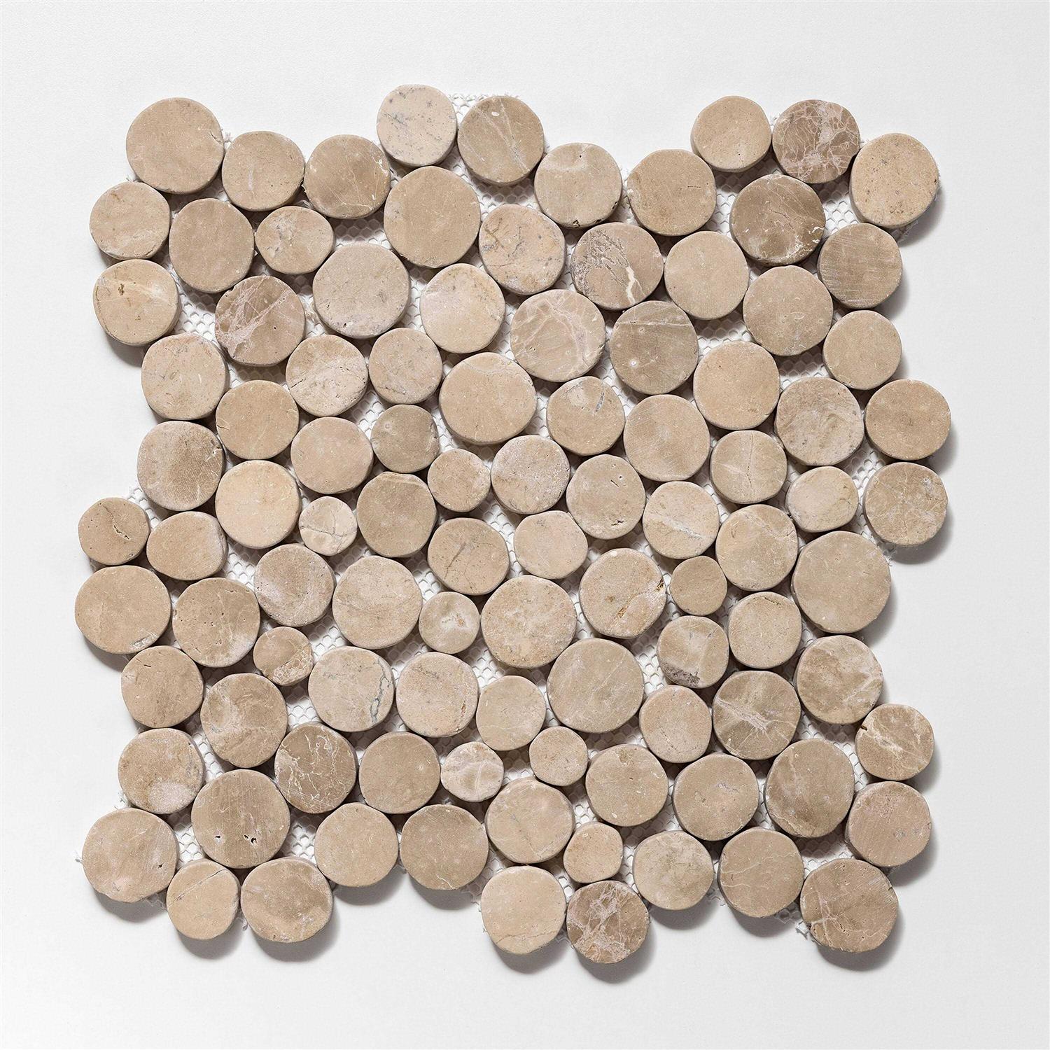 Tile Connection Stone Penny Rounds 11-1/2 in. x 11-1/2 in. Honed Marble Mesh-Mounted Mosaic Tile - Zenithce