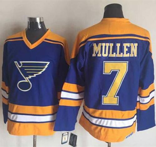 Blues #7 Joe Mullen Light Blue Yellow CCM Throwback Stitched Jersey - Zenithce