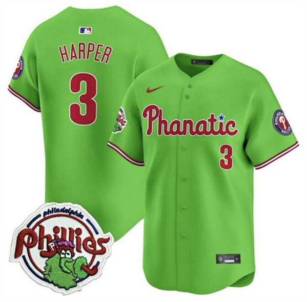 Philadelphia Phillies #3 Bryce Harper Green With Patch Stitched Jersey - Zenithce