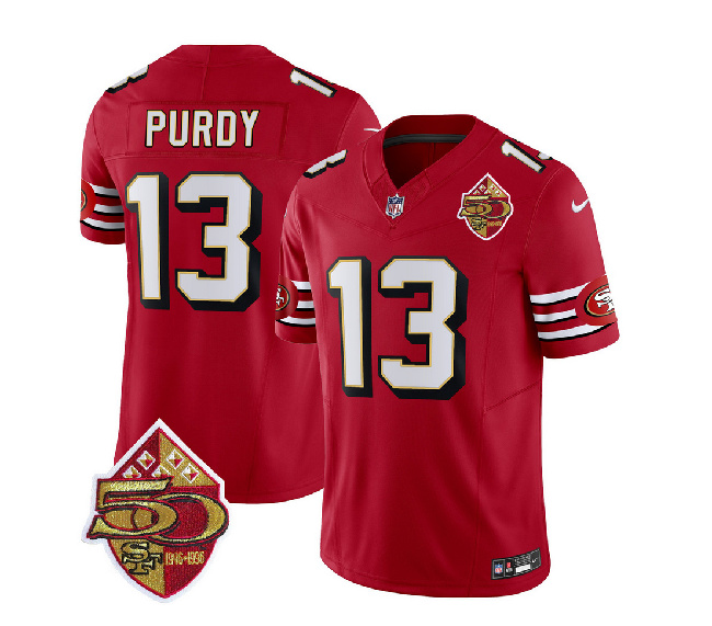 San Francisco 49ers #13 Brock Purdy Red 2023 F.U.S.E. 50th Patch Throwback Stitched Jersey - Zenithce
