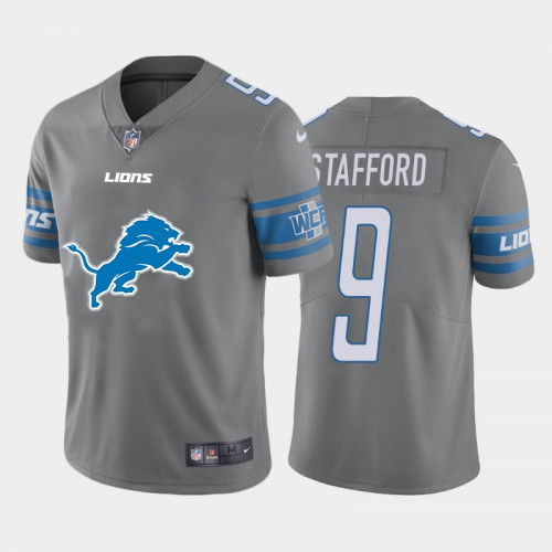 Detroit Lions #9 Matthew Stafford Grey Team Big Logo Limited Stitched Jersey - Zenithce