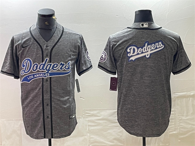 Los Angeles Dodgers Grey Team Big Logo Cool Base With Patch Stitched Jersey - Zenithce