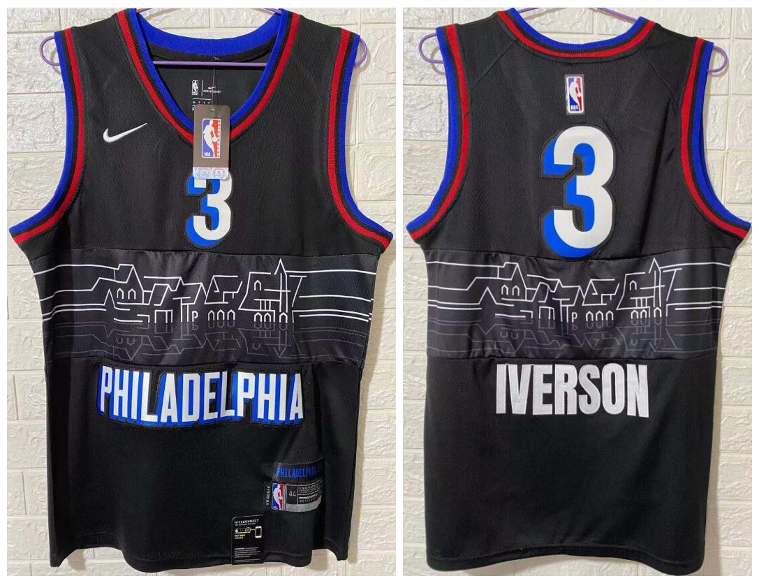 Philadelphia 76ers #3 Allen Iverson NEW Black 2021 Swingman City Edition Jersey - Zenithce