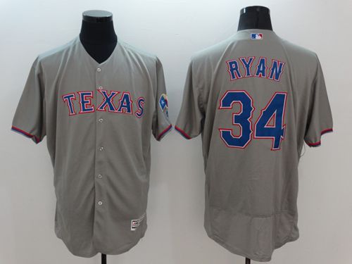 Rangers #34 Nolan Ryan Grey Flexbase Authentic Collection Stitched Jersey - Zenithce