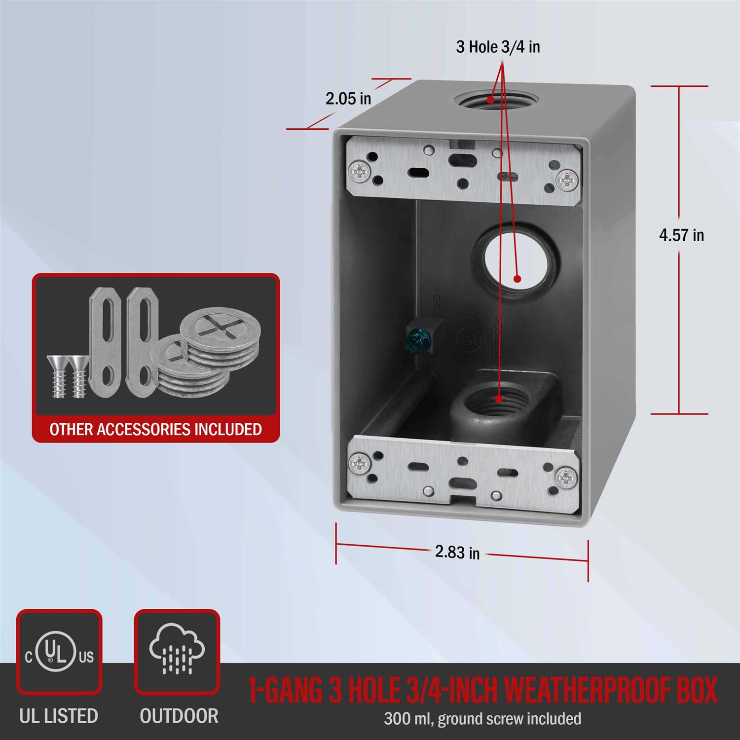 Enerlites Weatherproof Outlet Box with Three Threaded Outlets Outdoor Electrical Box - Zenithce