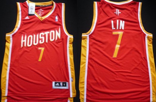 Houston Rockets #7 Jeremy Lin Revolution 30 Swingman Red With Gold Jersey - Zenithce