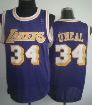 Los Angeles Lakers #34 Shaquille O'neal Purple Swingman Throwback Jersey - Zenithce