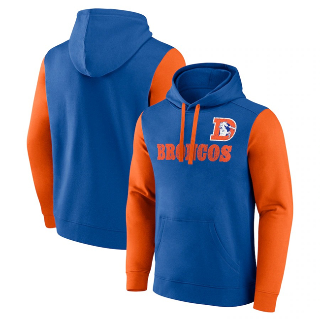 Denver Broncos Blue Orange Fleece Pullover Hoodie - Zenithce